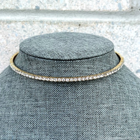 Napier Jewelry - Vintage Napier Signed Rhinestone Choker Necklace Rigid Construction